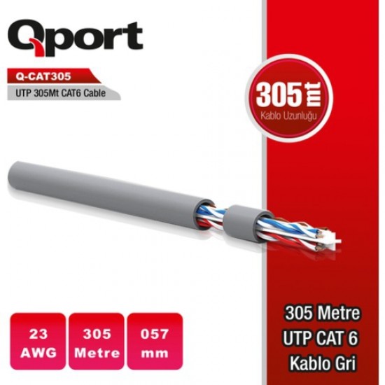 Qport Q-CAT6 CAT6 305M UTP 23Awg Kablo Gri