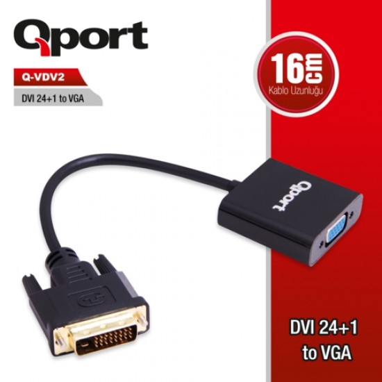 Qport Q-VDV2 Dvi 24+1 to VGA Aktif Dönüştürücü