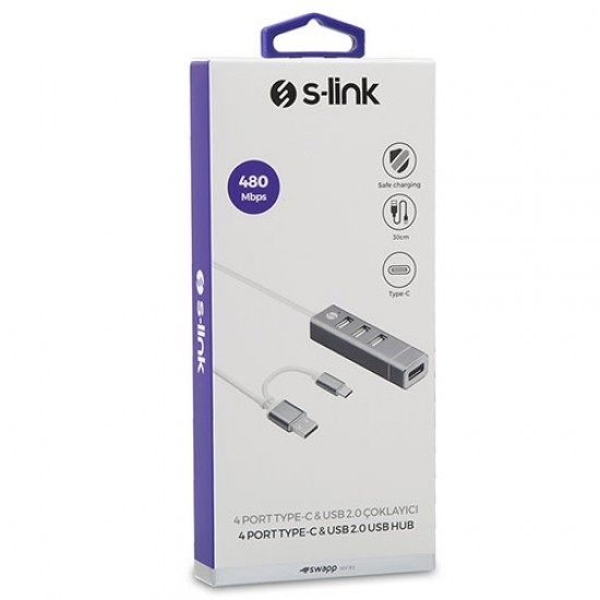 S-link Swapp SW-U220 4 Port Type-C & USB 2.0 Hub